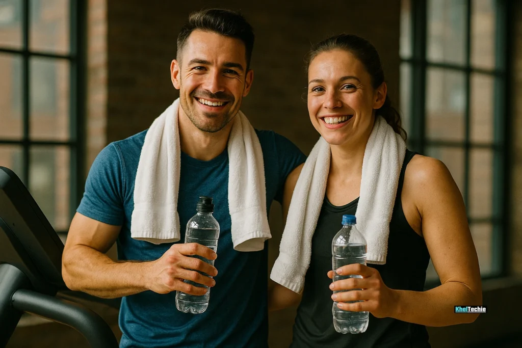 Couple finishing 12-3-30 treadmill session at home