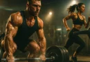 Balanced cardio and strength training for fat loss in a cinematic gym setting.