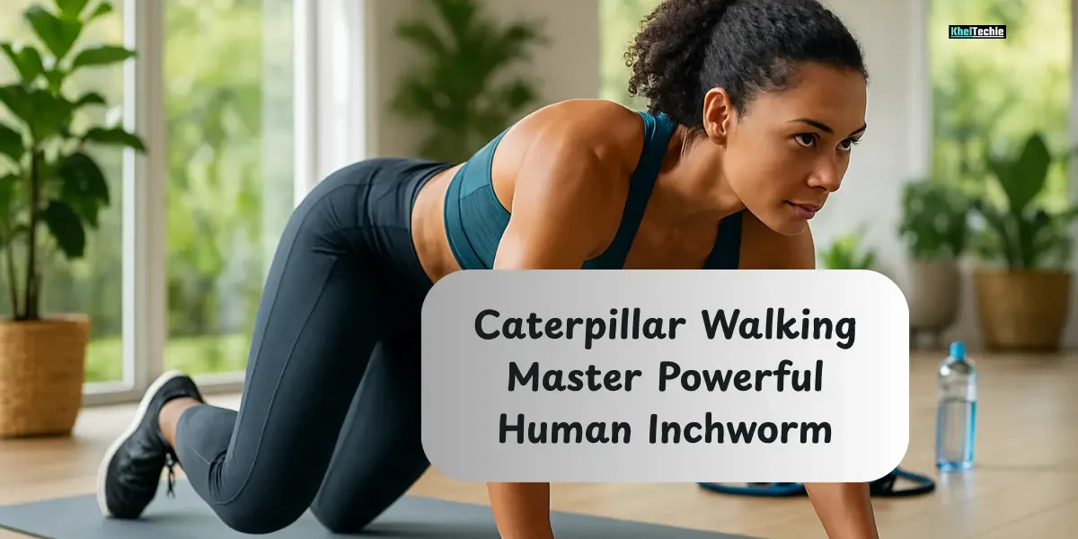 Woman performing caterpillar walking exercise on a yoga mat in a bright, modern home gym