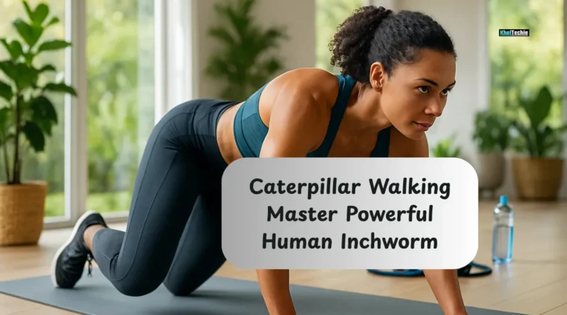 Woman performing caterpillar walking exercise on a yoga mat in a bright, modern home gym