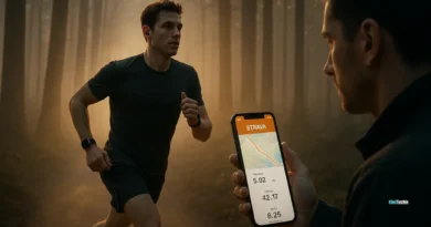 Group using wearable fitness tech outdoors with smartwatches and apps