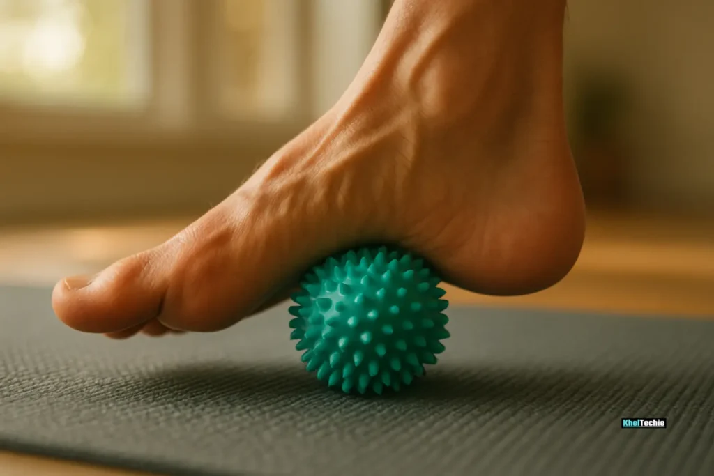 Massage ball under foot for targeted muscle relief