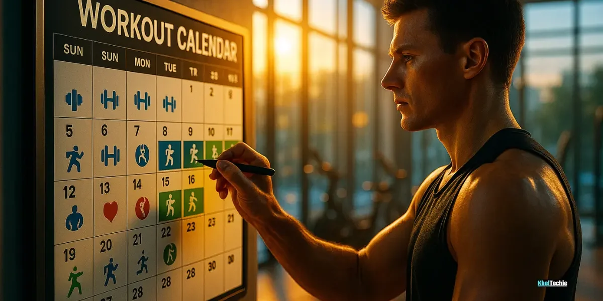 Modern workout space with personalized calendar planning in natural sunlight