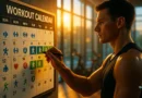 Modern workout space with personalized calendar planning in natural sunlight