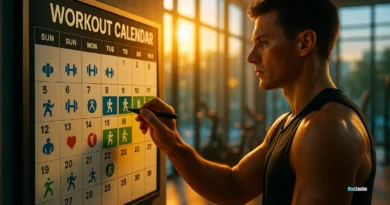 Modern workout space with personalized calendar planning in natural sunlight