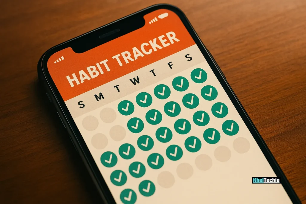 Mobile app tracking micro-habits with colorful daily check-ins and wellness streaks