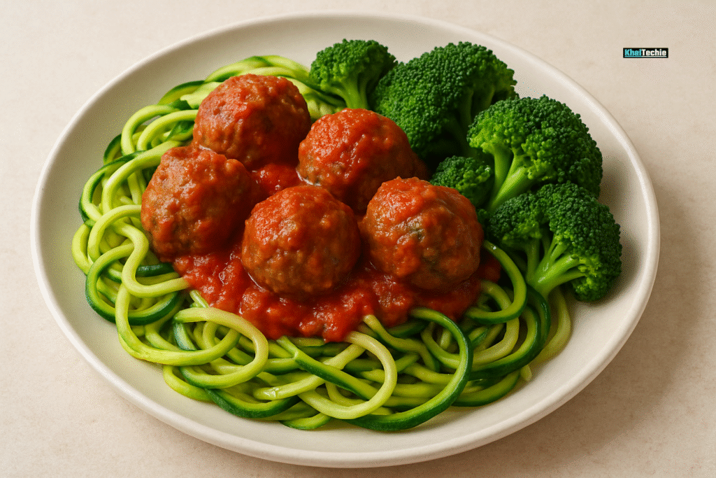 Low carb zucchini noodle meal idea for week 2 of 30 day keto challenge