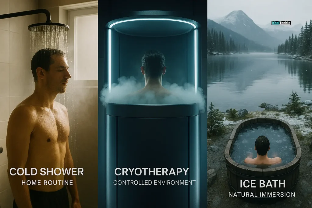 Cinematic comparison of cold showers, cryotherapy, and ice baths