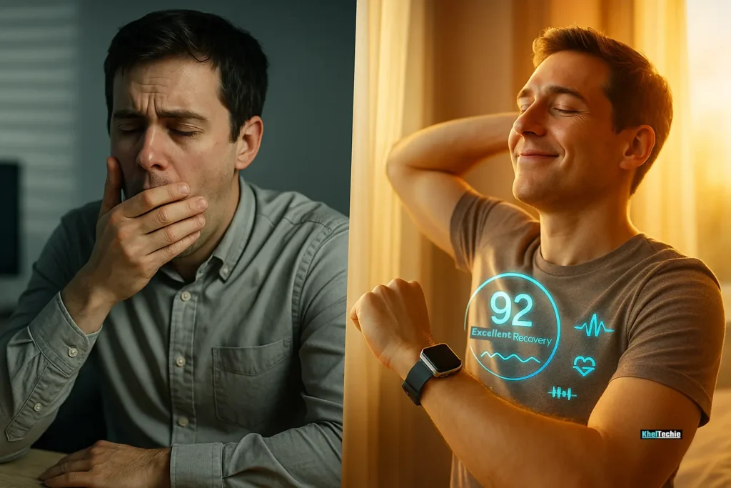 Comparison of sleep-deprived vs. well-rested person, highlighted by wearable-generated sleep data