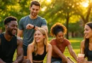 Diverse college students post-workout on campus with fitness gear and relaxed smiles in golden hour lighting
