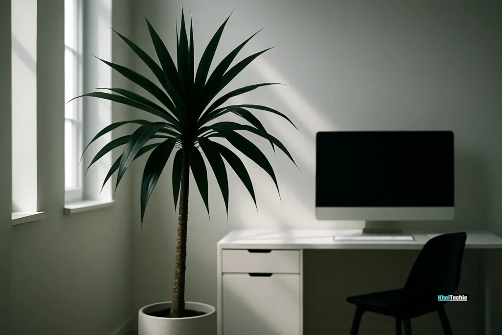 Dracaena in bright office, removes indoor toxins