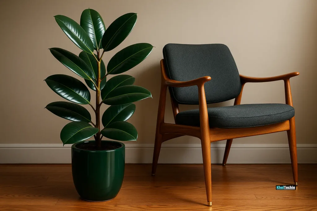 Rubber plant with glossy leaves, air-purifier for homes
