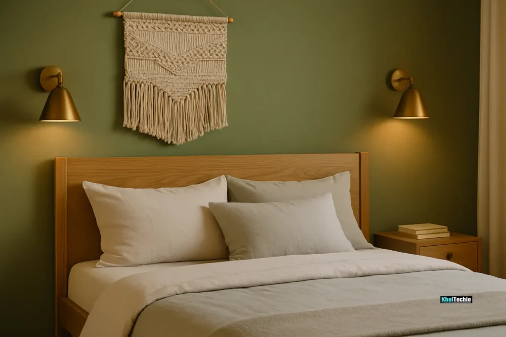 Sage green and mist gray bedroom with calming, peaceful tones