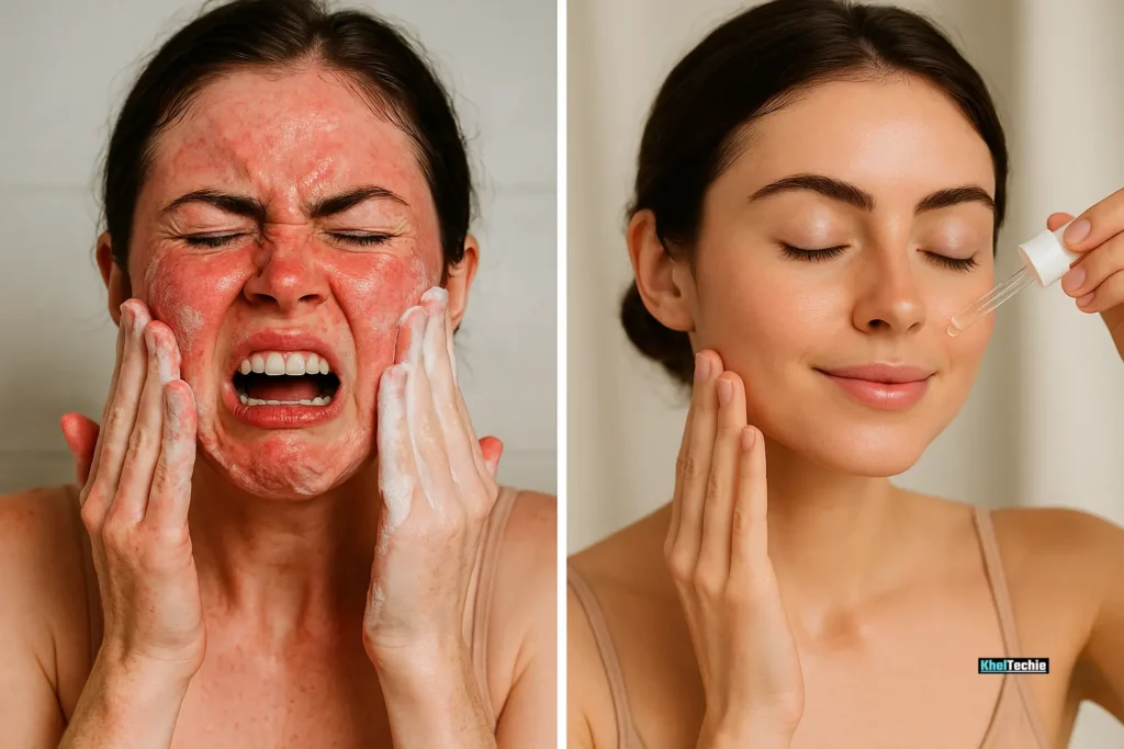 Side-by-side comparison of bad vs. healthy skincare techniques