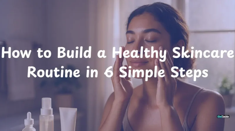 Woman following a morning skincare routine with clean products and natural lighting