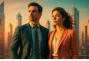Balanced lifestyle professionals at sunrise city skyline