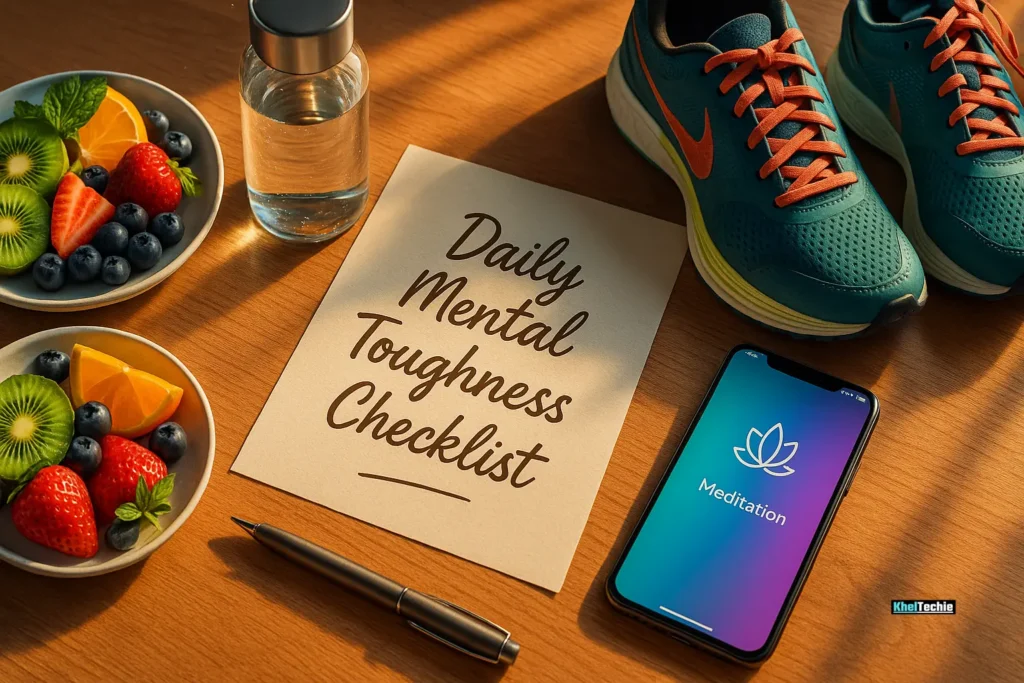 Daily mental toughness checklist with healthy lifestyle items