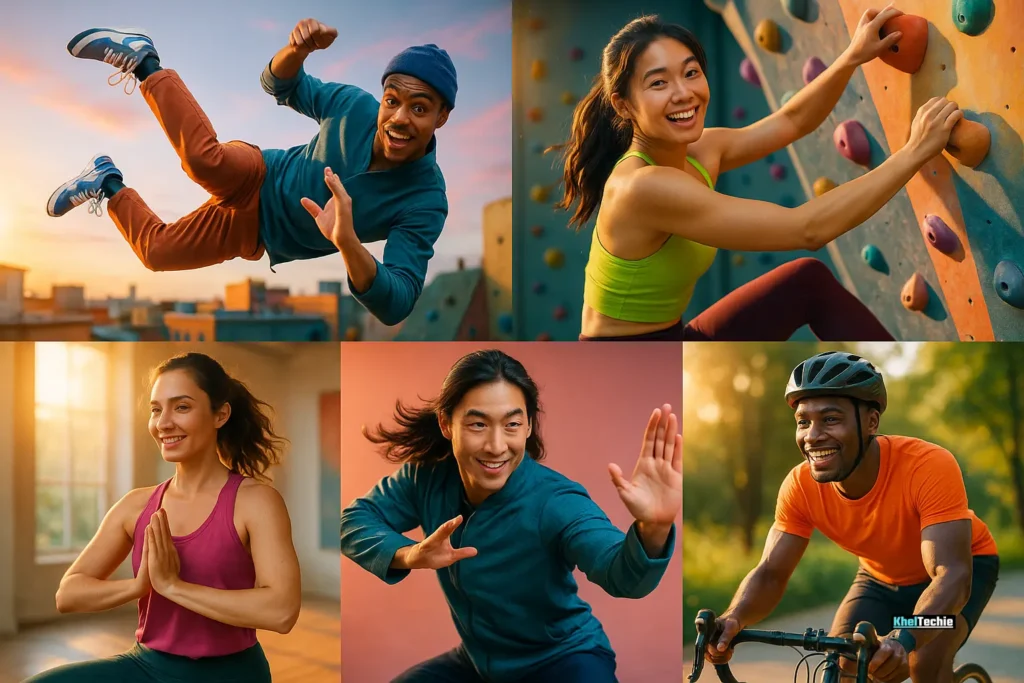 Diverse people enjoying various workouts, finding joy in unique fitness styles