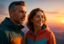 Man and woman over 40 standing on mountain at sunrise, symbolizing midlife reinvention