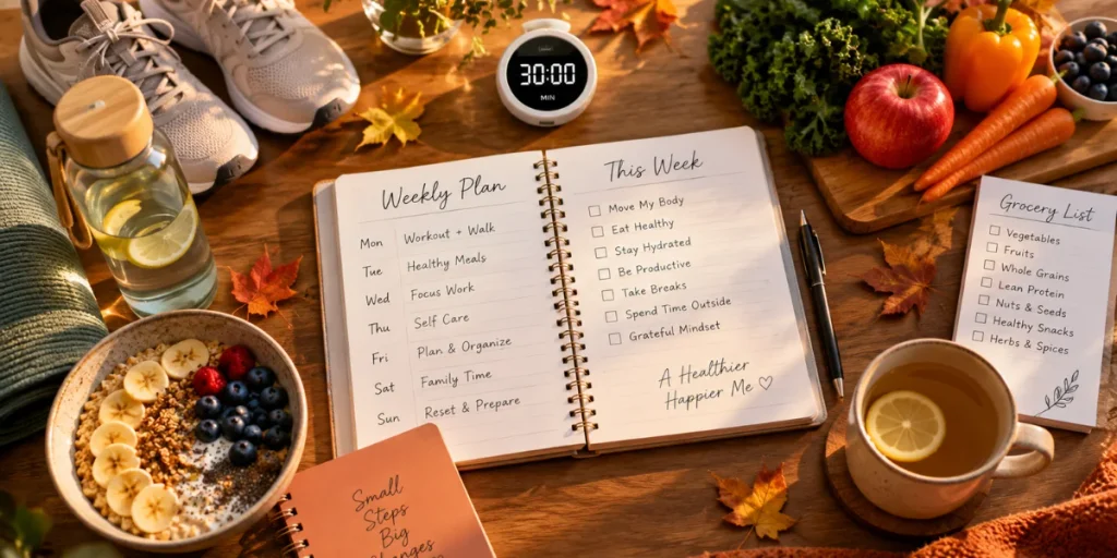 30-minute Sunday fall reset with planner meals workout and home organization