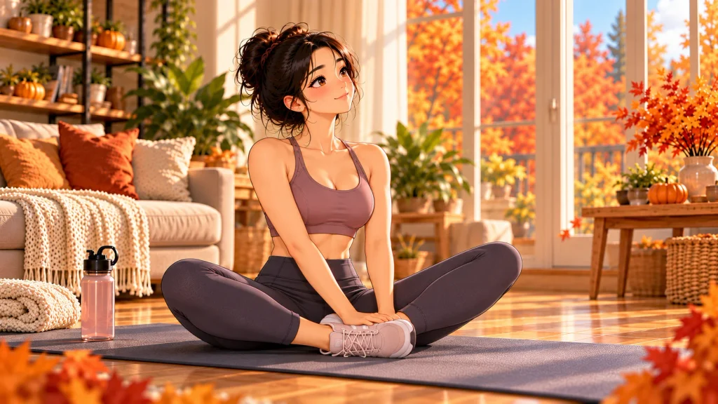 Adult practicing relaxed breathing after a 10-minute stretching routine