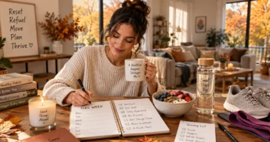 Cozy Sunday fall reset with weekly planner healthy meal and workout essentials