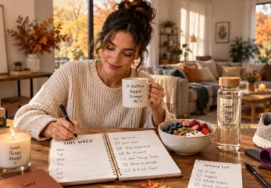 Cozy Sunday fall reset with weekly planner healthy meal and workout essentials