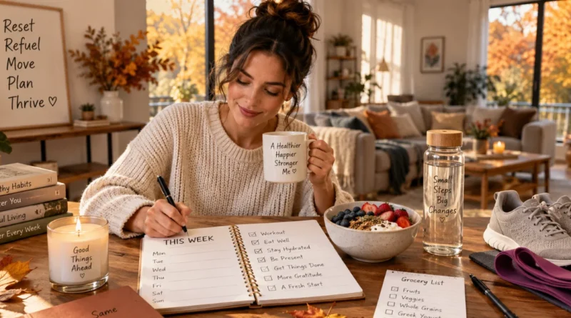 Cozy Sunday fall reset with weekly planner healthy meal and workout essentials