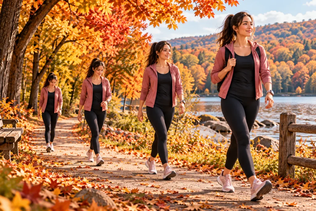 Four-week beginner fall walking progression on an autumn trail