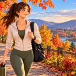 Person exercising outdoors in an autumn park for fall fitness motivation and consistency.
