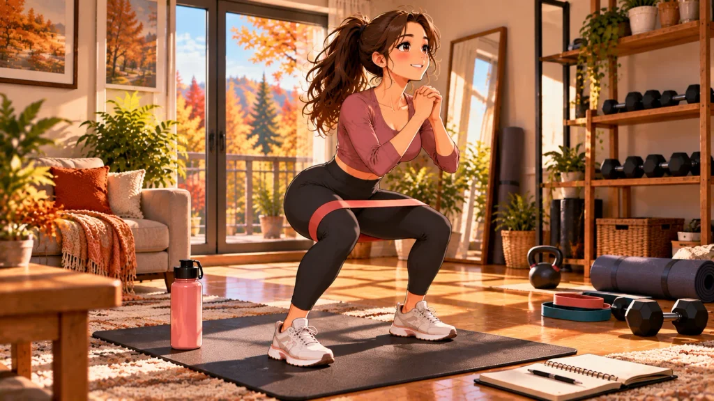 Beginner gradually progressing lower-body strength training at home