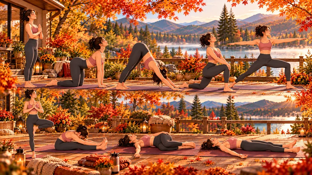 Beginner-friendly 20-minute fall yoga flow combining strength, mobility, stretching, and relaxation.