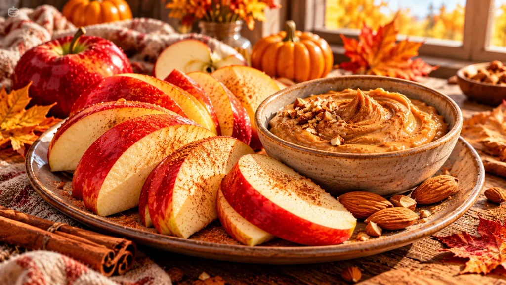 Apple slices with almond butter for a healthy fall snack