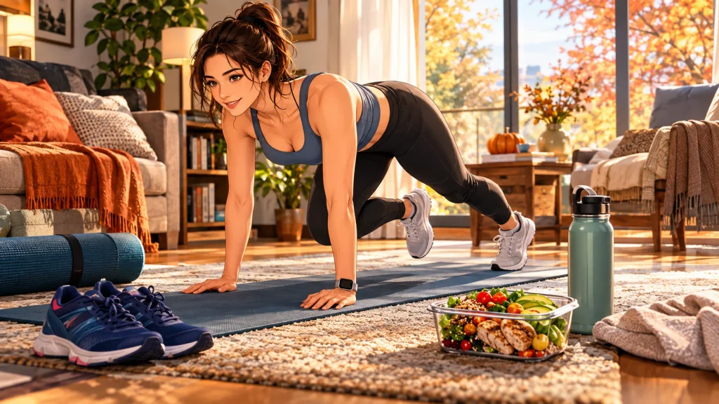 Simple short workout and healthy habit routine for busy days