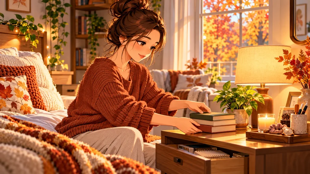 Small home organization reset with a tidy desk during a cozy fall weekend