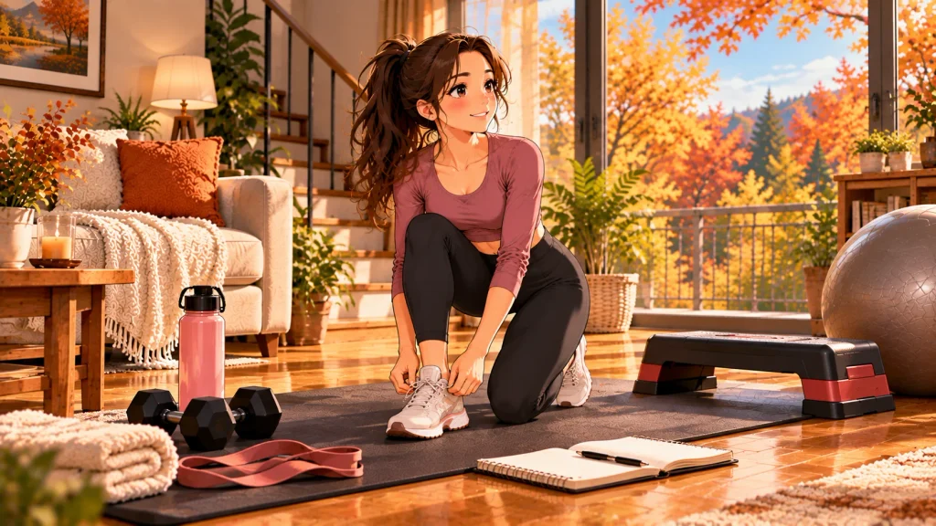 Beginner preparing a structured lower-body workout plan at home