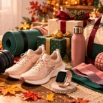 Best Fitness Gifts for Women: Sorted by Who She Is and What You Want to Spend Fitness gifts for women featuring a yoga mat, dumbbells, running shoes, smartwatch, and holiday gift boxes.