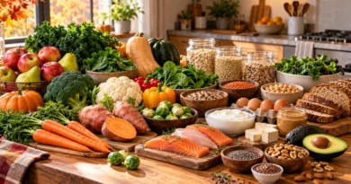Fall healthy grocery list with fresh produce, protein, whole grains, healthy fats, and meal prep staples.