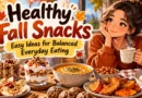 Healthy fall snacks with fruit, Greek yogurt, pumpkin seeds, vegetables and whole grains