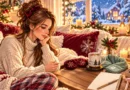 Unique self-care gifts for women arranged in a cozy Christmas-inspired setting, including a silk sleep mask, tea mug warmer, skincare products, journal, and heated neck wrap