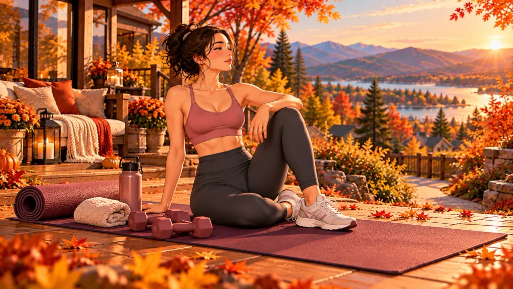Fall fitness routine combining yoga, walking, strength training, cardio, and recovery.