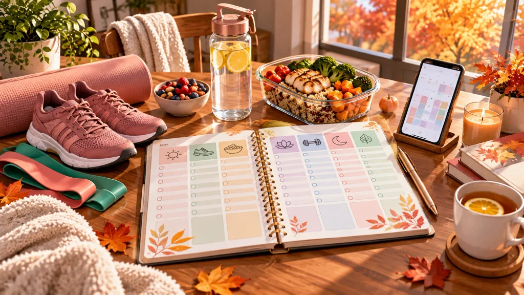 Seven day fall reset plan with walking meals workouts and weekly planning