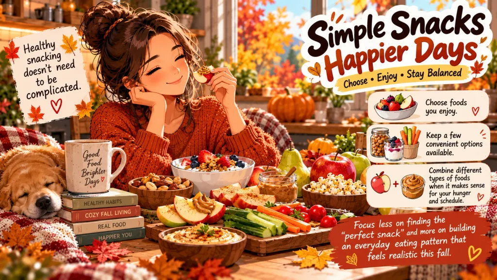 Simple healthy fall snacks made with fruit vegetables protein and whole grains
