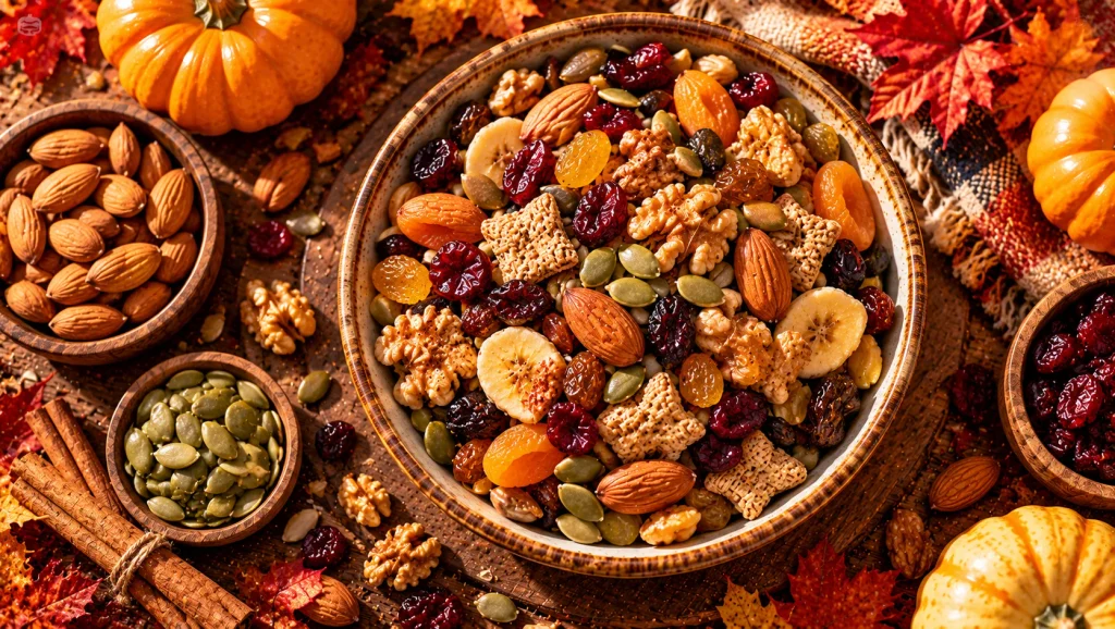 Homemade trail mix with nuts pumpkin seeds dried fruit and whole grains