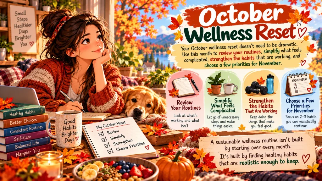 Sustainable fall wellness routine with balanced breakfast walking and healthy habits for November