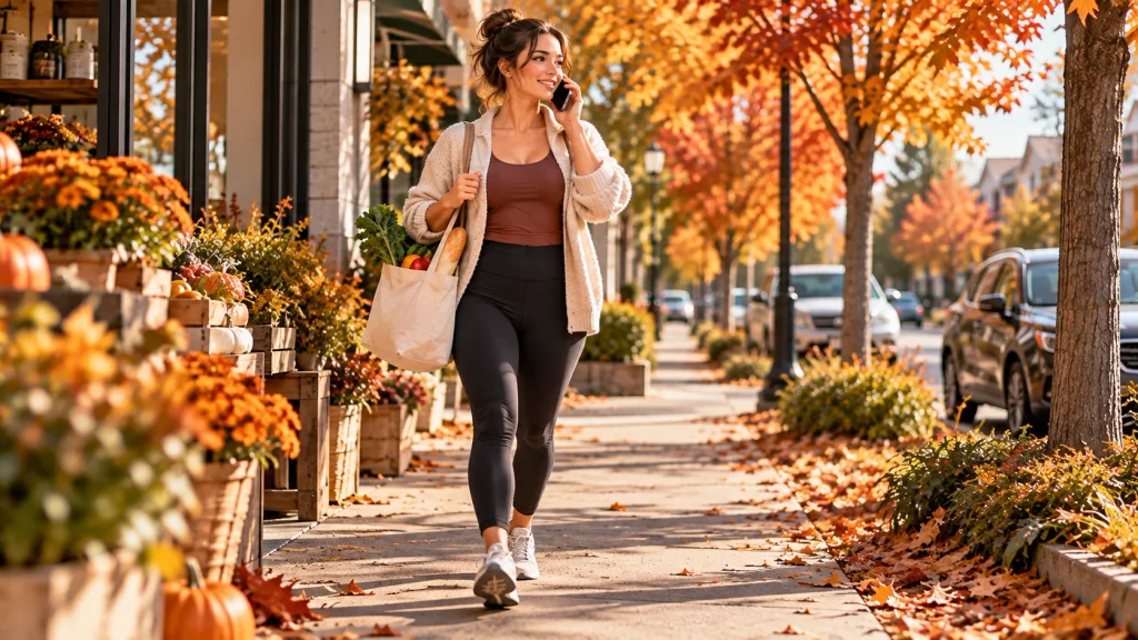 Person walking while taking a phone call during a busy day
