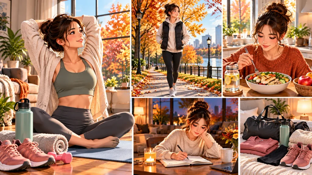 Simple fall wellness routine with morning movement meals and evening planning
