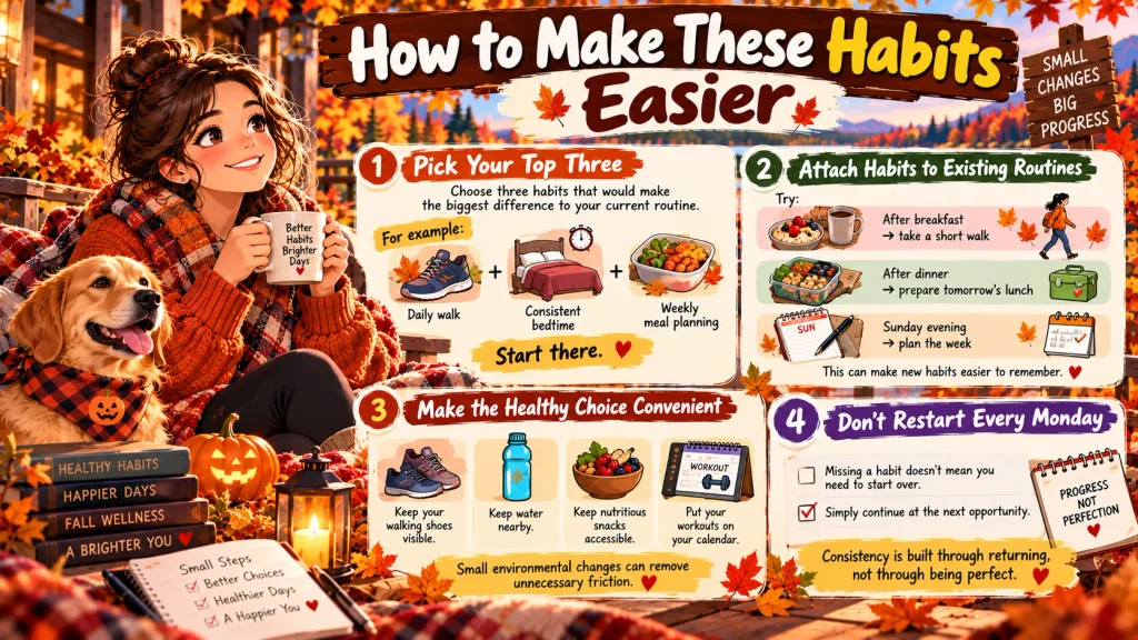 Organized fall home showing simple ways to make healthy habits easier to follow.
